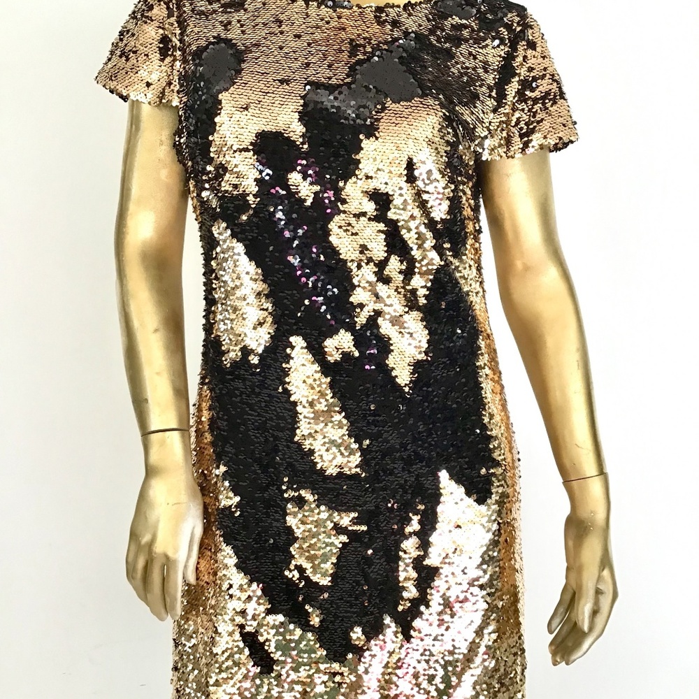 SAM EDELMAN GOLD/BLACK SEQUIN OPEN BACK DRESS 12 - Picture 6 of 7